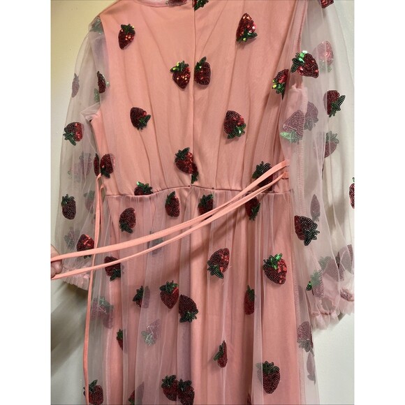 Handmade Regency Era Bridgerton Dress Large Strawberry Sequins Lace Maxi Pink - Picture 10 of 10